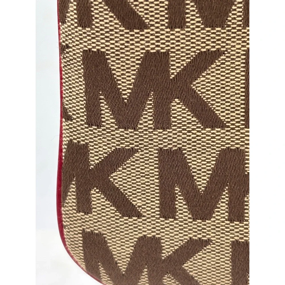 Michael Kors Jacquard‎ Monagram Wristlet Mini Bag Red Leather Signature Lining